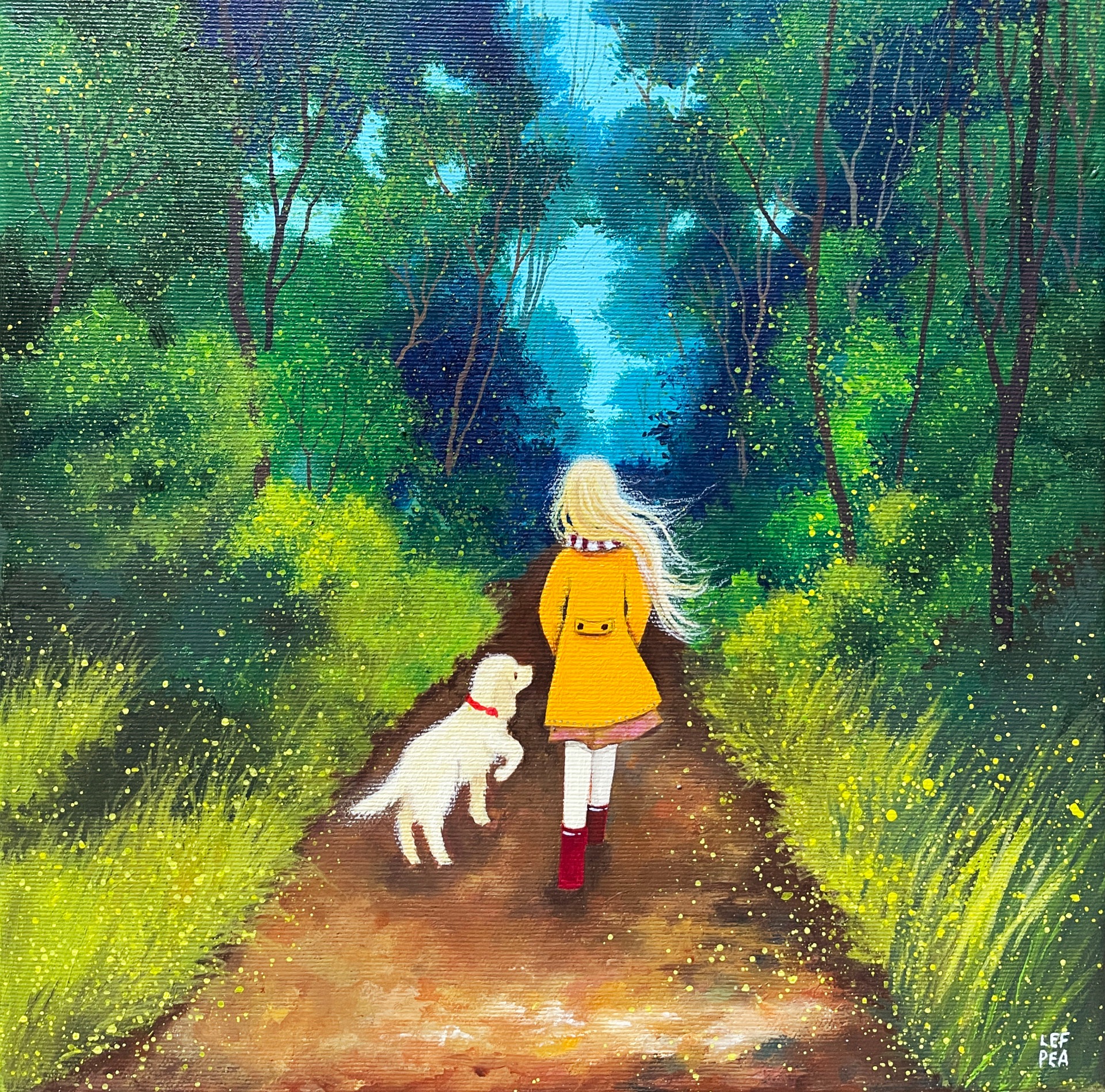 Dívka se psem dle fotky, jako vzpomínka na pejska, který už není mezi námi.